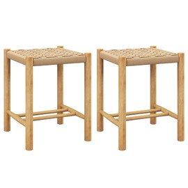 Giantex Wood Stools Set of 2, 18" Tall Boho Backless Stool Chairs with Rubber Wood Legs, Max Load 330 Lbs, Armless Wicker Stools for Kitchen Dining Room Indoor Outdoor