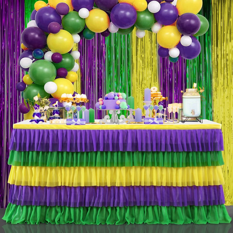 Mardi Gras Party Table Skirt Yellow Green Purple Table Skirts