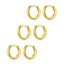Salanda Gold Hoop Earrings for Women,Small Huggie 18K Gold Plated Earring Hypoallergenic Gold Earrings Set for Women Girls 009/14/14/14mm
