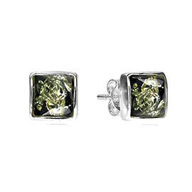 Ian and Valeri Co. Amber Green Sterling Silver Stud Square Earrings