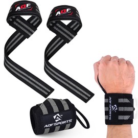 AQF Wrist Support Kit – 18” Wrist Wraps and Padded Lifting Straps for Deadlifts, Weight lifting, Powerlifting, CrossFit, Fitness Workout, and Strength Training Men & Women(1 Pair Each)(Black & Grey)