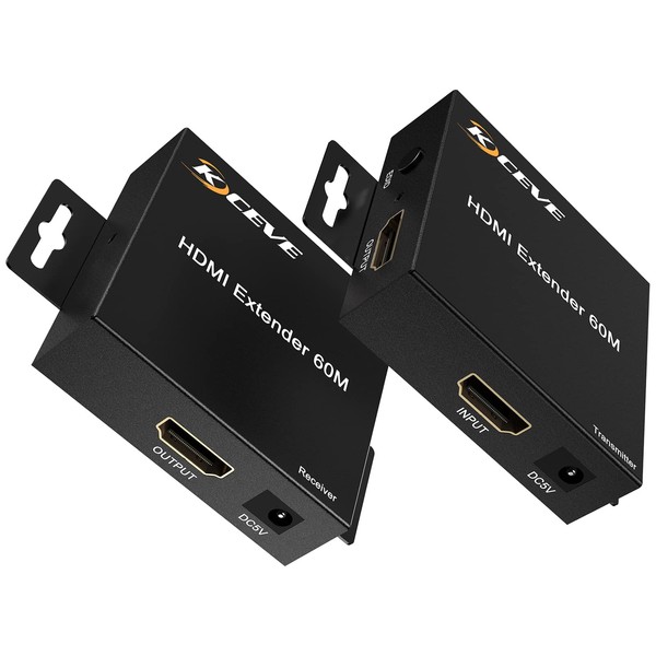 KCEVE HDMI Extender, 60M, Supports 1080p, EDID Management, Loop Out,