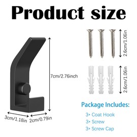 YUEYIXII 3PCS Black Coat Hooks Wall Mounted Double Prong Coat Hangers Heavy Duty Metal Strong Hook with Screws Wall Hooks for Hanging Clothes Coat Towel Bathroom Bedroom Kitchen Door
