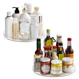 2 Pack Lazy Susan Turntable Organizer, Clear 9 Inch Rotating Organizer Tray for Cabinet Table Top, Spinning Non-Skid Refrigerator Lazy Susan, Pantry Storage for Kitchen Vanity Countertop, Spice Rack
