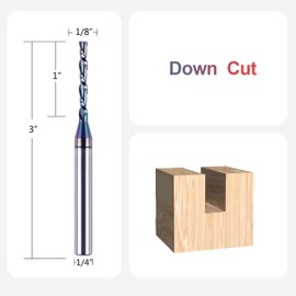 SpeTool 1/8 Inch Spiral Downcut Router Bit 1/4 Inch Shank Extra Long 3 Inch with Extra Long Life Coating CNC Carbide Router Wood Bits