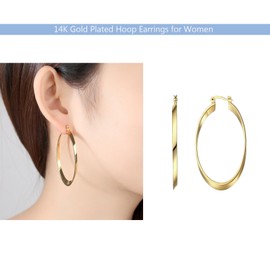 14K Gold Plated Hoops Earrings for Women, 925 Sterling Silver Post Lightweight Gold Hoop Earrings