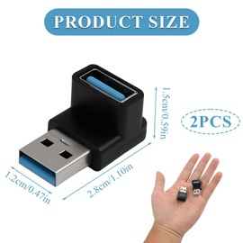 2-Pack USB 3.0 Right Angle Adapters - USB-A Male to Female 90-Degree Extension Connectors for High-Speed Data Transfer and Charging, Compatible with Multiple Devices