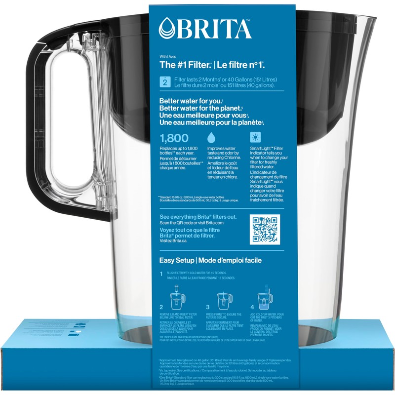 Brita 10 Cup Filter Pitcher with Smart Light Indicator, Reduces