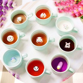 Polar Bear Coffee Cup Kid's Water Cup with Spoons Set, Funny Celadon Figurine Inside Morning Teacup, Christmas Birthday Gifts for Dad, Boyfriend, Friends, Coworkers, (8 oz Polar Bear)