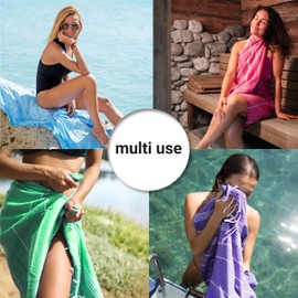 LeStoff Turkish Hammam Towel - Quick Drying & Lightweight Peshtemal for Beach, Sauna, Bath, Travel, Yoga & Camping Sand-Proof Blanket 100% Organic Cotton Eco-Friendly (95 x 180 cm, Beige - Light Blue)