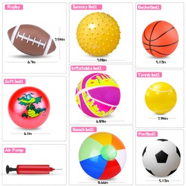 Ynanimery 8 Pack Soft Sports Balls for Toddlers with Air Pump - Ball Toys for Kids Toddlers, Include Soccer Ball & Basketball & Football & Tennis Ball & Spike Ball & Playground Balls (8Pcs Balls)