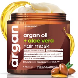 ArtNaturals Argan Oil Hair Mask - (8 Oz/226g) - Deep Conditioner - 100% Organic Jojoba Oil, Aloe Vera & Keratin - Repair Dry, Damaged Or Color Treated