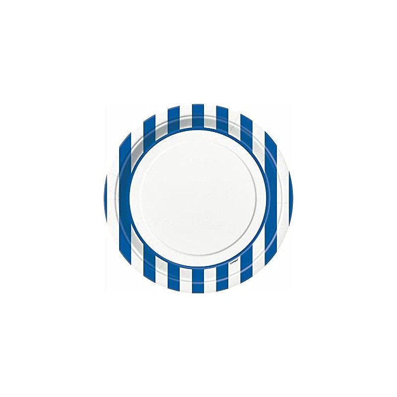 Unique Party 38015 - 23cm Royal Blue Striped Party Plates,
