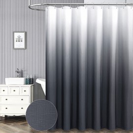 BTTN Extra Long Shower Curtain - 72 x 84 Inch Long Ombre Linen Textured Fabric Shower Curtain Set with Hooks, Modern Simple Decor, Tall Hotel Spa Luxury Cloth Shower Curtains for Bathroom - Grey
