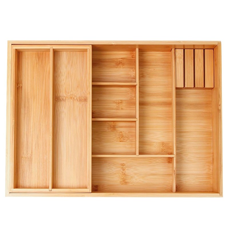 COIWAI Double Layer Bamboo Kitchen Drawer Organizer Cutlery Utensil Silverware
