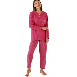 Damart Pull-on Cotton Pyjamas Women Nightwear Round Neck Long Sleeves Pink