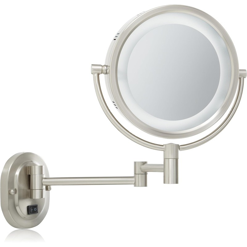 JERDON Wall-Mounted Makeup Mirror with 5X Magnification - Nickel Makeup