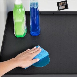 Gorilla Grip Waterproof Silicone Under Sink Mat with Raised Lip for Kitchen and Bathroom, Cabinet Shelf Liner Stay in Place Mats Dishwasher Safe Drawer Liner, Organizer Tray, 19 x 22 in, Black