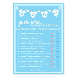 Party Hearty Baby Shower Games for Boy, 50 pcs Blue Mommy or Daddy Guess Who Game, Fun Activity Cards, Ideas