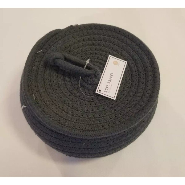 Ankyo Dark Gray Rope Basket with Lid Woven Cotton Round