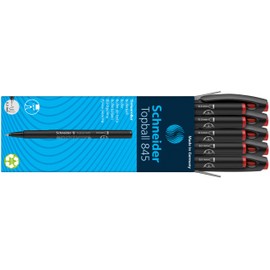 Schneider Topball 845 Ink Roller with Sturdy Stainless Steel Tip 0.3 mm, Red, Pack of 10