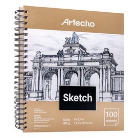 Artecho 9x12" Sketch Book, 100 Sheets (60 lb/90gsm), Spiral Bound, Art Supplies Sketch Pad, Durable Acid Free Drawing Paper, Ideal for Kids & Adults, Natural White