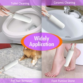 SALVMARY Pumice Stone Toilet Bowl Cleaner with Handle Hard Water Stain Remover for Household Cleaning, Pet Hair Remover Pumice Stone Cat Dog Fur Removal Tool, White 1 Pack