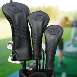 3pc Golf Headcovers Set (1FUT)/Single Golf Wood Cover Set Golf Driver Cover Fairway Wood Utility Black (F(Single)