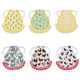 ABONDEVER 6pcs Hen Saddle Apron Waterproof Chicken Saddle Hen Apron with Elastic Chicken Jacket Straps Poultry Protector Wing Back Protector Print Feather Protective Jacket(A)