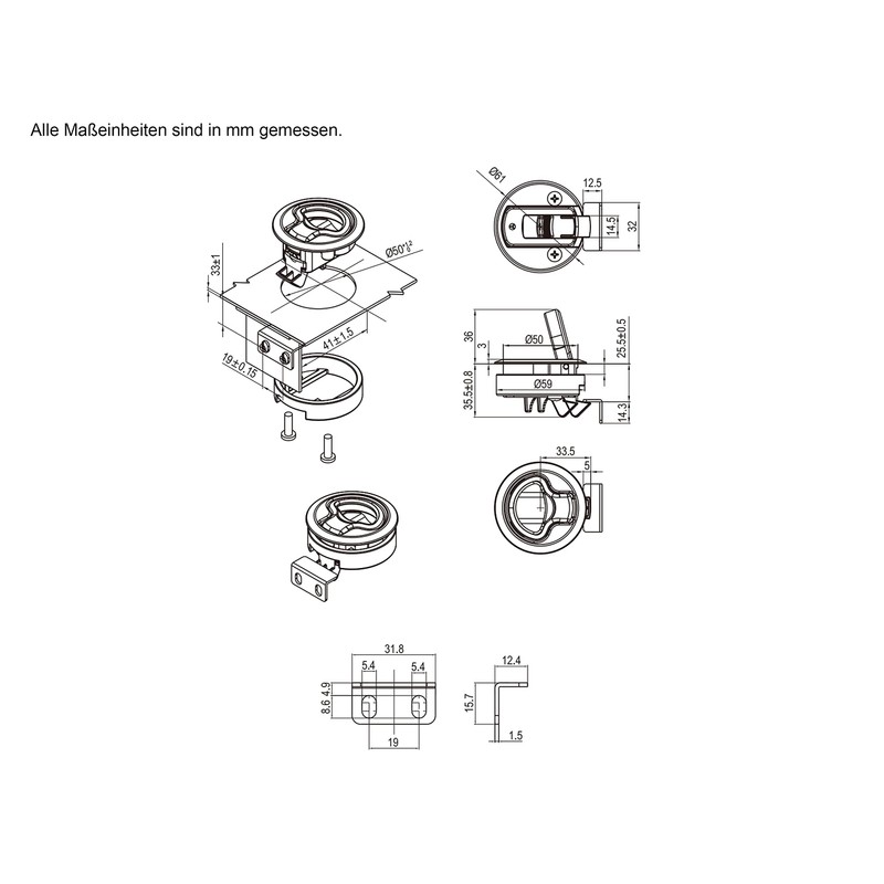 Haasweller 3 x Pull Lock Furniture Lock Like Push Lock