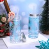 Whaline 20Pcs Winter Blue Snowflake Plastic Cups with Lids and