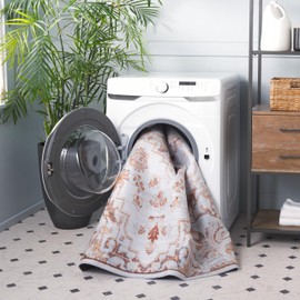 SAFAVIEH Washable Rug Tucson Collection - 4' x 6', Beige & Grey, Slip Resistant, Ideal for High Traffic Areas in Living Room, Foyer, Bedroom, Home Office (TSN103B-4)