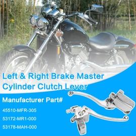 RIDLOG Left & Right Brake Master Cylinder Clutch Lever Fit for Honda Shadow VT600 VT750 VT1100 VT1300 VTX1300 VF750, Motorcycle Brake Lever OEM# 45510-MFR-305 53172-MR1-000 53178-MAH-000 (Silver)