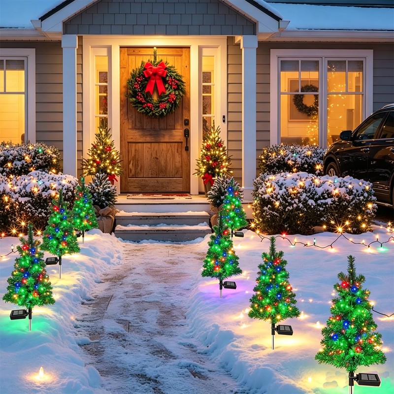 35 inch Solar Christmas Trees Garden Stake Lights Outside with