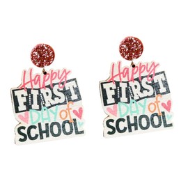 Back to School Gifts for Women Wood Drop Dangle Earrings for High School College Class Graduation Jewelry First And Last Day of School Gifts-D