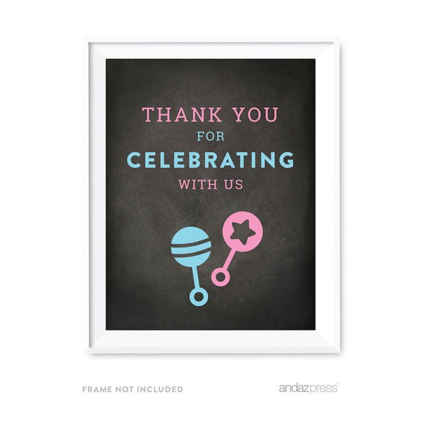 Andaz Press Team Pink Team Blue Gender Reveal Baby Shower Party, Thank You for Celebrating with Us Party Sign, 8.5x11-inch, 1-Pack, Also for Boy Girl Twins Baby Shower Parties