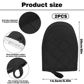 2PCS Black Oven Gloves,oven Mitts,with Heat-resistant and Anti-slip Rubber, High Heat Resistance 500°F, with Storage Rings Suitable for Baking, Grilling and The Kitchen.