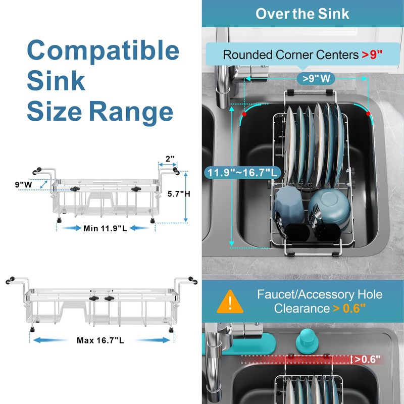 GSlife Small Sink Dish Drying Rack - Expandable Stainless Steel