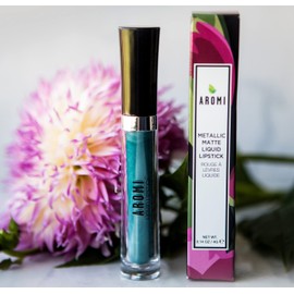 Aromi Green Metallic Liquid Lipstick | Turquoise, Teal-Green Lip Color with Shimmery Finish, Vegan, Cruelty-free, Long-lasting, Smudge Proof, Handmade (Mermaid Tail)