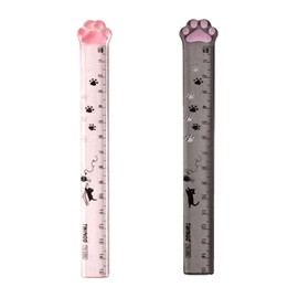 Pack of 2 cat paw shaped ruler, mini cat claw ruler, 15 cm cat claw ruler, for children, students and use in the office, for measuring, underlining and drawing precise lines