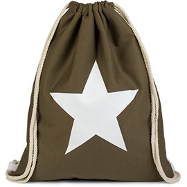 styleBREAKER Turnbeutel Rucksack mit Stern Print, Sportbeutel, Beutel, Unisex 02012088, Farbe:Oliv/Weiß