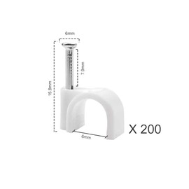 200PCS 6MM White Round Cable Clips Cable Tidy Clips Management Electric Wire Clips Cable Wall Lead Clips Circle Cable Wire Nail Clips Wire Pins Tacks Nails Tacks Holder Cable Pins Clip With Steel Nail