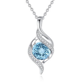 FANCIME Valentines Day Gifts March Birthstone Necklace for Women Round Aquamarine Necklace S925 Sterling Silver full Love Birthday Gifts for Mom Women, 16"+2" Inches