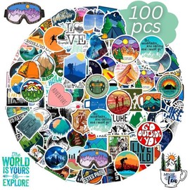 Adeela 100pcs Outdoor Adventure Pack - Stickers for Teens & Adults, Including Camping & Adventure Time Designs
