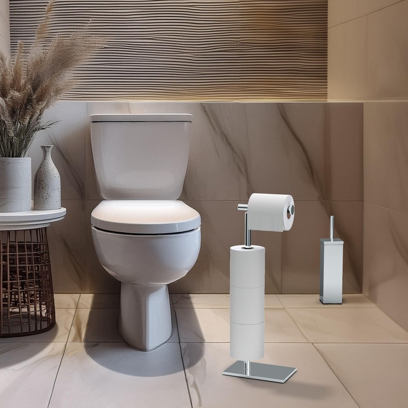 Gatco 1443C Modern Square Base Toilet Paper Holder Stand with