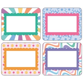 Carson Dellosa Retro Remix 40PC Name Tags, Groovy Nametags for Daycare Labels, Locker Organization, Hello My Name is Stickers, Back to School Decor, Classroom Essentials, and Teacher Supplies