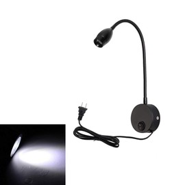 Yangly - Lámpara de lectura LED flexible para mesilla de noche (3 W, con interruptor y enchufe, lámpara de pared de cuello de cisne para recámara, oficina, hotel, ángulo de haz de 3000 K/30 °, Negro y blanco frío.