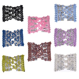 Ruihfas 8Pcs Fashion Hand Beaded Stretch Double Clips Hair Slide Combs Hair Accessories for Women Girls Assorted Colors