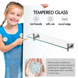 KES Glass Shelf for Bathroom, Floating Glass for Wall Shelves 20-Inch 3 Pack Rectangular Stainless Steel Brackets Wall Mounted Brushed Finish, A2021-2-P3