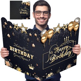 Jumbo Birthday Card With Envelope, Giant Guest Book Happy Birthday Greeting Card Gifts for Men Women, Extra Large Birthday Card Black Gold Theme for Bday Party Decoration, Making Your Birthday Great